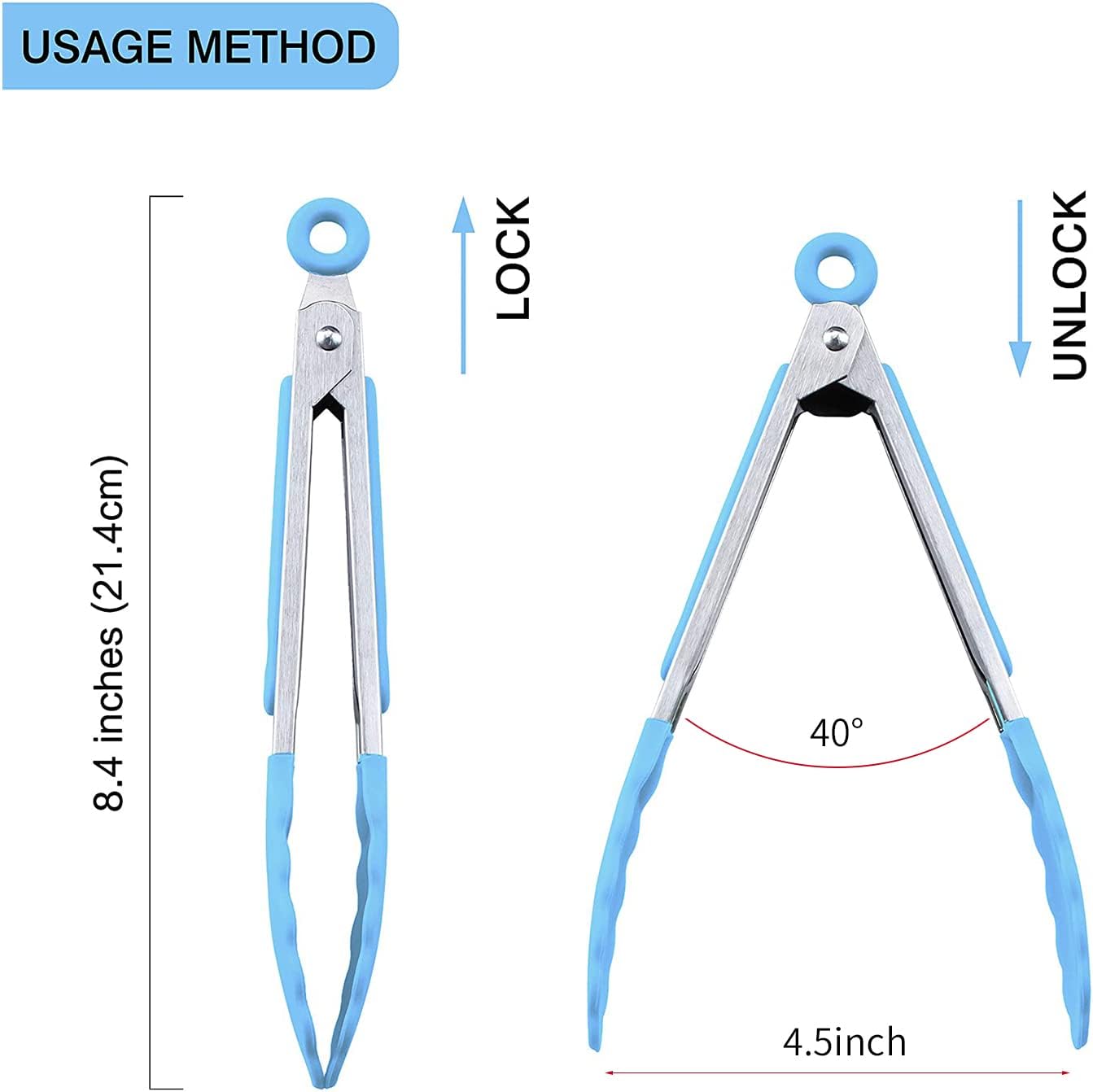 MSY BIGSUNNY Kitchen Food Tongs - 7" Mini Silicone Serving Tongs - Set of 3 (Blue)