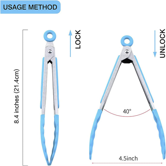 MSY BIGSUNNY Kitchen Food Tongs - 7" Mini Silicone Serving Tongs - Set of 3 (Blue)