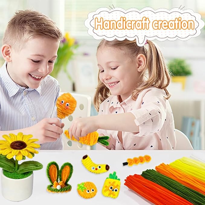 620 Pieces Pipe Cleaners Craft Set, 600 Pcs Chenille Stems with 20 Pcs Flower Stems, Craft Supplies Bulk for DIY Art and Craft Projects Creative Gift Wrapping Party Decorations(Golden Yellow Series)