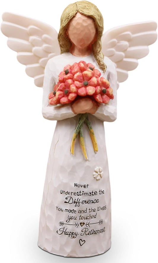 AUKEST Retirement Gift for Woman - Retirement Party Decorations, Retirement Gifts for Women, Coworker Leaving Gifts for Women, Retirement Decorations - 5.1” Angel Figurine (Red)