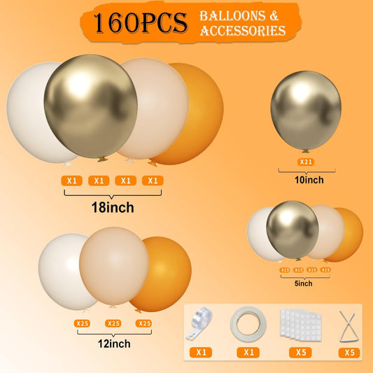Yellow White Nude Gold Balloon Garland Arch Kit, 160Pcs Boho Latex Balloons Different Sizes 18 12 10 5 inch for Birthday Baby Shower Anniversary Party Decorations