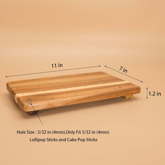 Wood Cake Pop Stand Display Riser 24 Holes Acacia Wood Lollipop Display Stand Holder for Weddings Baby Showers Birthday Party Anniversaries Holiday - Fit 5/32" (4mm) Lollipop Sticks (Brown)