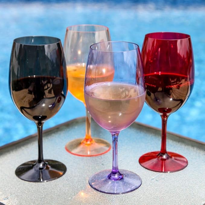 Lily's Home Unbreakable Wine Glasses, 20oz Shatterproof Plastic Glasses, Set of 4 for White & Red Wine - Reusable Mixed Dark Colors, Ideal for Valentine's Day, Birthday & Wedding