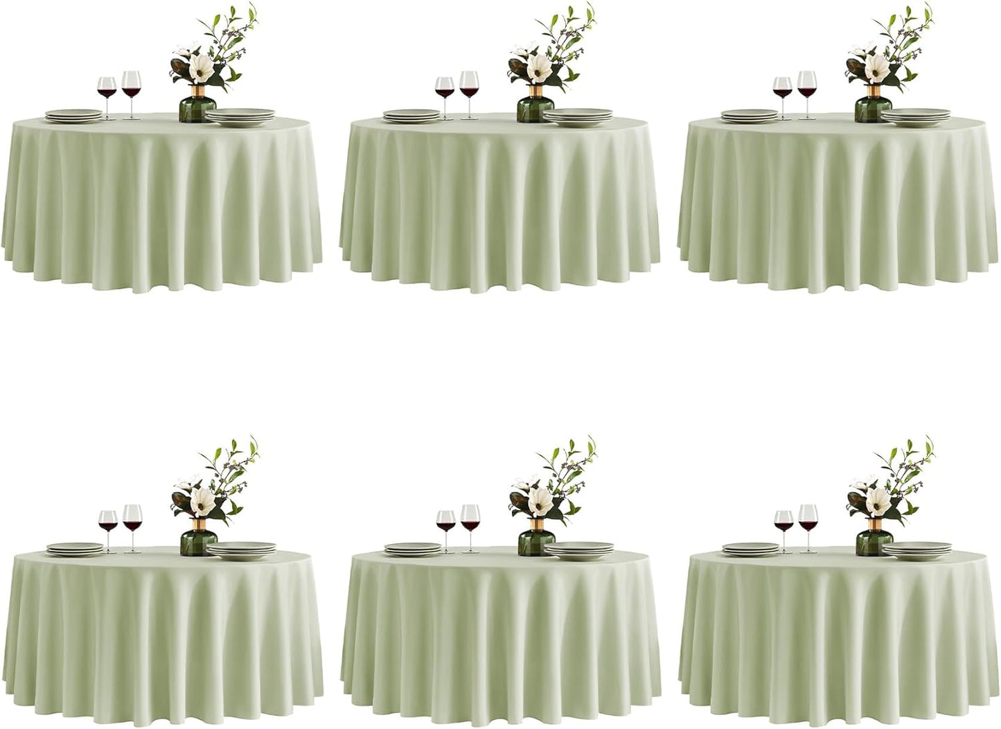VidaFete Tablecloth 6 Pack 120inch Round Table Cloth Polyester, Stain Wrinkle Resistant Polyester Dining Table Cover for Kitchen Dinning Party Wedding Round Tabletop Buffet Decoration(Sagegreen)