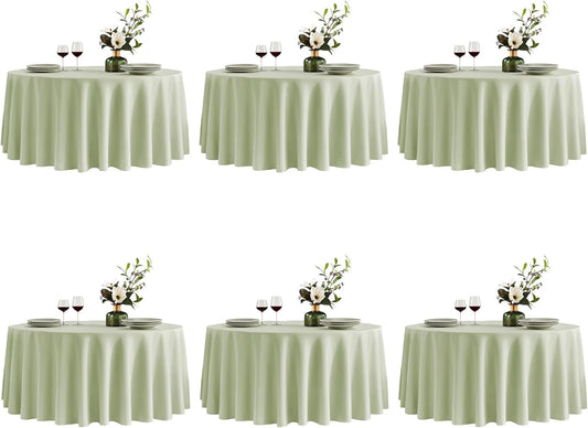 VidaFete Tablecloth 6 Pack 120inch Round Table Cloth Polyester, Stain Wrinkle Resistant Polyester Dining Table Cover for Kitchen Dinning Party Wedding Round Tabletop Buffet Decoration(Sagegreen)