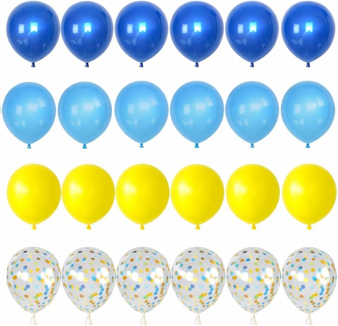 Blue and Yellow Balloons, 12 Inch Chrome Royal Blue and Yellow Confetti Latex Balloons for Graduation Celebrations Prom Baby Shower Birthday Party Decorations