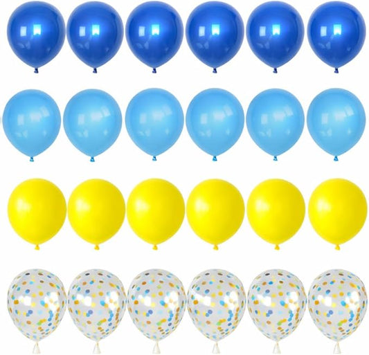 Blue and Yellow Balloons, 12 Inch Chrome Royal Blue and Yellow Confetti Latex Balloons for Graduation Celebrations Prom Baby Shower Birthday Party Decorations