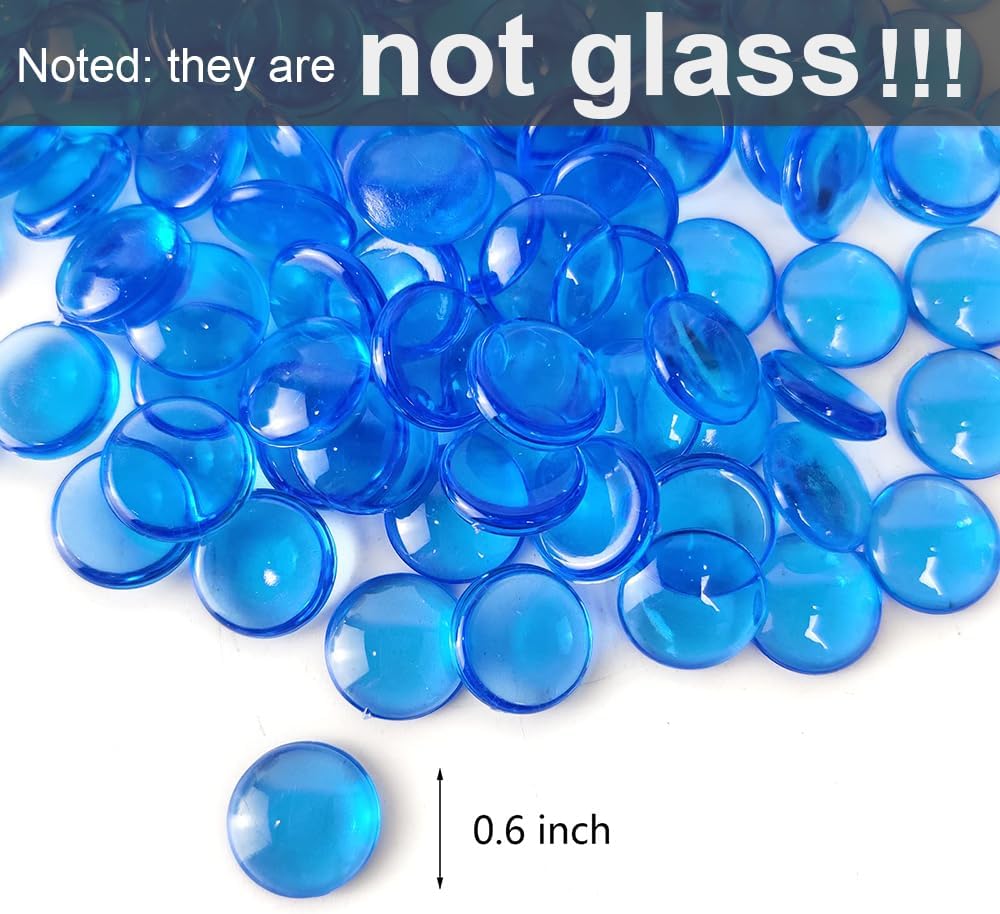 HappyFiller 630 PCS Acrylic Flat Marbles Fake Crystal Gems for Glass Vase Fillers, Crafts,Party Confetti,Wedding Centerpieces,Fairy Garden Gemstone Beads with Vibrant Royal Blue Color