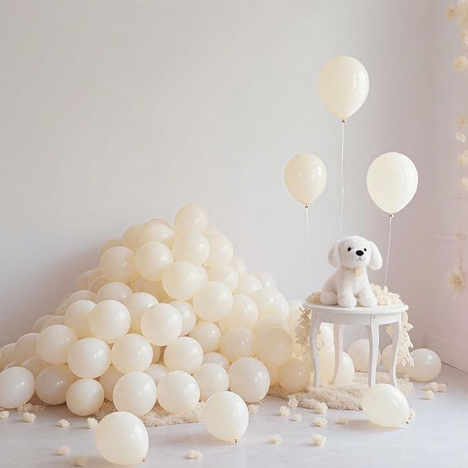 White Sand Balloons, 160Pcs 5 Inch Small Cream Balloon, Latex Ballons, Globos Beige, Neutral Retro White Balloons for Boho Birthday Decorations, Pearl White Gender Reveal Party Supplies