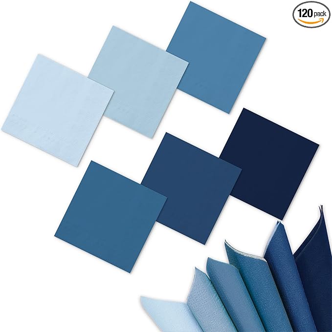 Whaline 120 Pcs Dusty Blue Cocktail Napkin Gradient Color Beverage Napkin 2 Ply Disposable Paper Napkin for Home Party Favor, 6 Colors