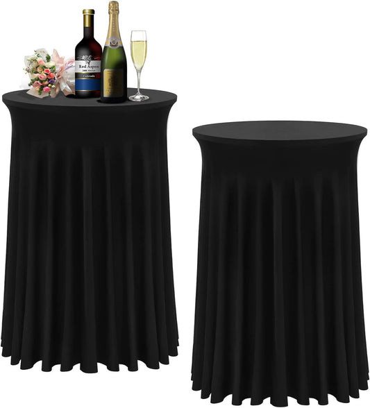 Cocktail Table Covers - 2 Pack 32"x 43" Black Cocktail Table Tablecloth with Natural Wavy Round Skirt for Bar Wedding Party Banquet