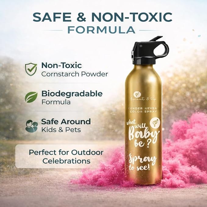 Gender Reveal Smoke Bombs Set – 2 Pack Gender Reveal Fire Extinguisher Spray (Pink, 150g Each) – Non-Toxic Cornstarch Cloud for Baby Girl Reveal Party Ideas, Pregnancy Announcement – Stickers Included
