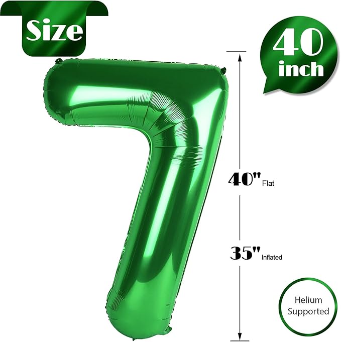 Dark Green Number 7 Balloon 40 Inch, 7th Birthday Party Decorations for Children, Giant 7 Foil Balloon for Party Supplies