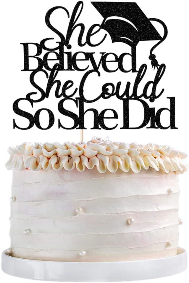She Believed She Could So She Did Cake Topper,2026 Graduation Cake Topper,Cake Decorations for Girls,2026 High School/College/University Graduation (black)