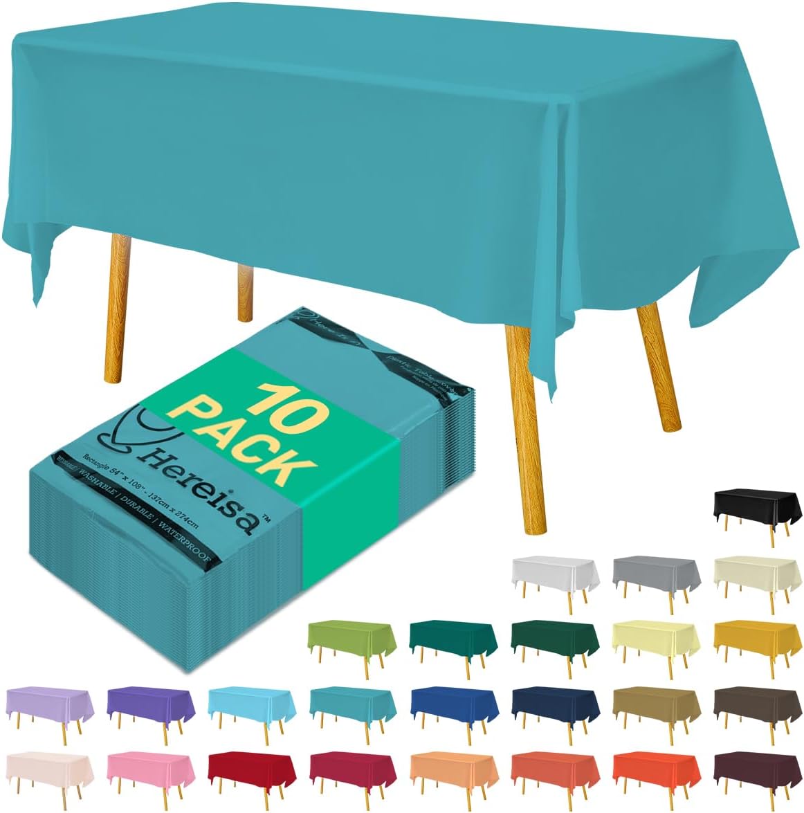 Disposable Aqua Plastic Tablecloth 54x108 Inch, 10-Count Waterproof Rectangle Table Cover for Events, Catering