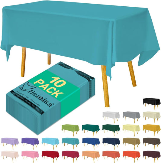 Disposable Aqua Plastic Tablecloth 54x108 Inch, 10-Count Waterproof Rectangle Table Cover for Events, Catering