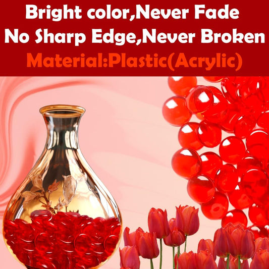 HappyFilller Fall Christmas Decoration Wedding Centerpieces 630 PCS Red Acrylic Gems Flat Marbles Gemstones for Vase Fillers,Party Confetti,Table Scatters,Floral Home Accents Decor Stones,Arts Crafts