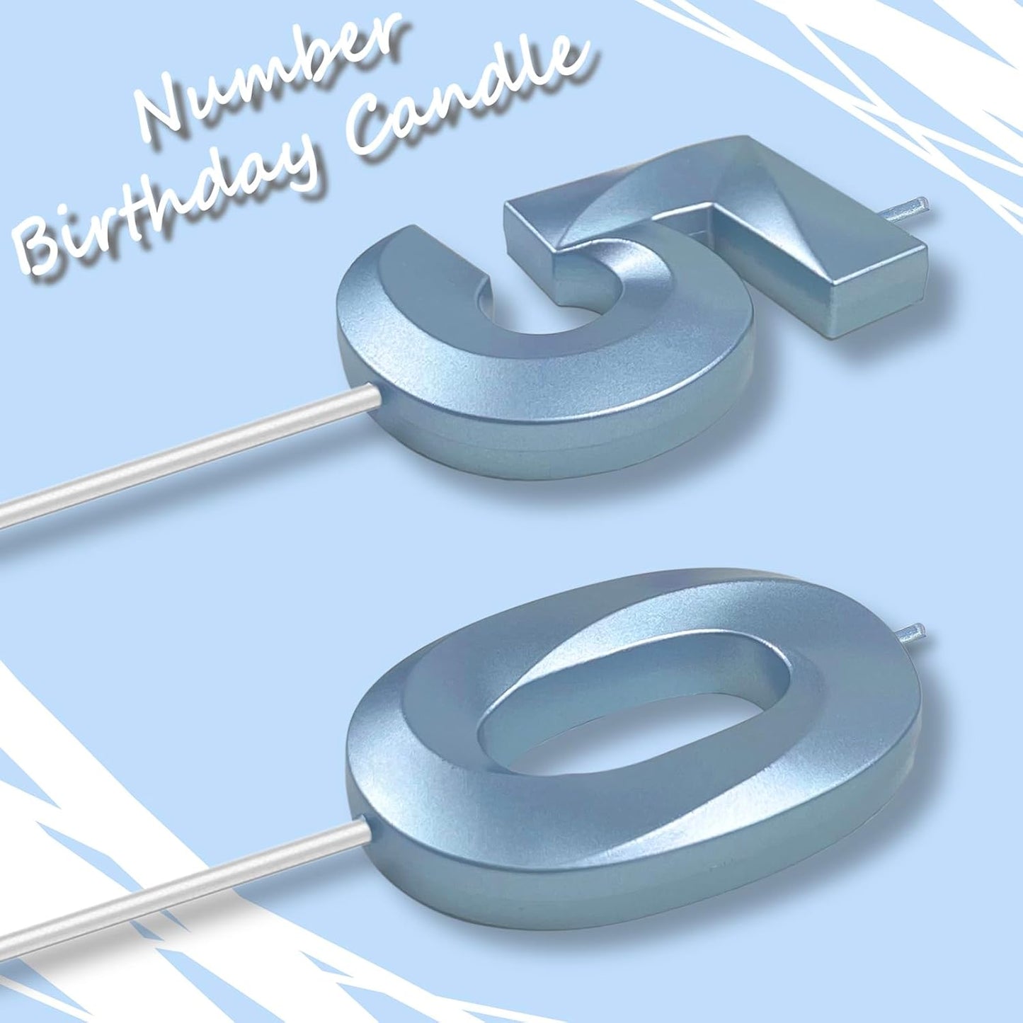 Blue Number 50 Candles, 3D Diamond 2.76 Inch Cake Topper Birthday Candles for Wedding Anniversary Cake Decorations, Happy Birthday Party Decorations