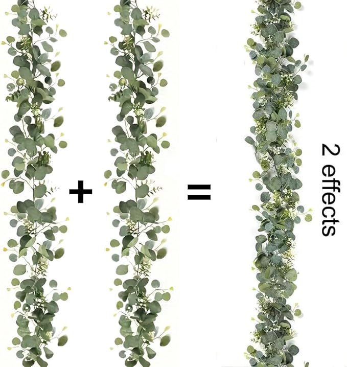 2 Pcs 5.9 Ft Artificial Eucalyptus Flowers Garland, Eucalyptus Leaves Decor for Home Decoration Artificial Vine for Mantle Office Party Wedding Arch Decor (2)