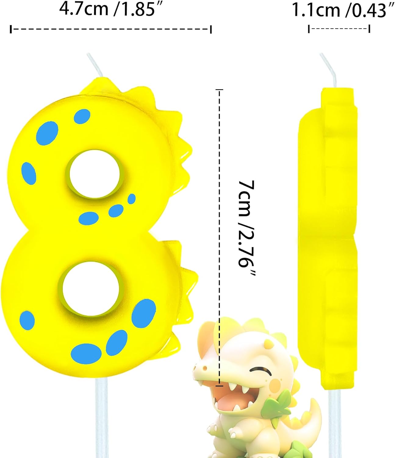 Number Birthday Candles(8 Candle Yellow) Dinosaur Shape Number Happy Birthday Cake Candles for Dinosaur Birthday Party Decoration Reunions Theme Party