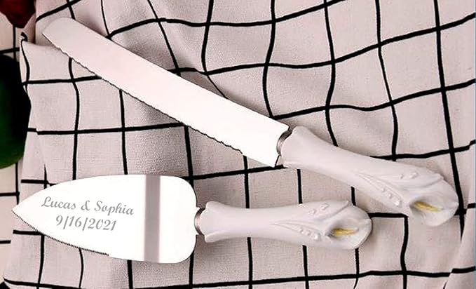 GIFTS INFINITY Personalized Wedding Cake Knife and Server Set with Engraving – Cake Cutting Utensil Set, Keepsake Gift for Wedding, Anniversary, Reception, Birthday & Other Occasions (Lily)