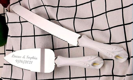 GIFTS INFINITY Personalized Wedding Cake Knife and Server Set with Engraving – Cake Cutting Utensil Set, Keepsake Gift for Wedding, Anniversary, Reception, Birthday & Other Occasions (Lily)
