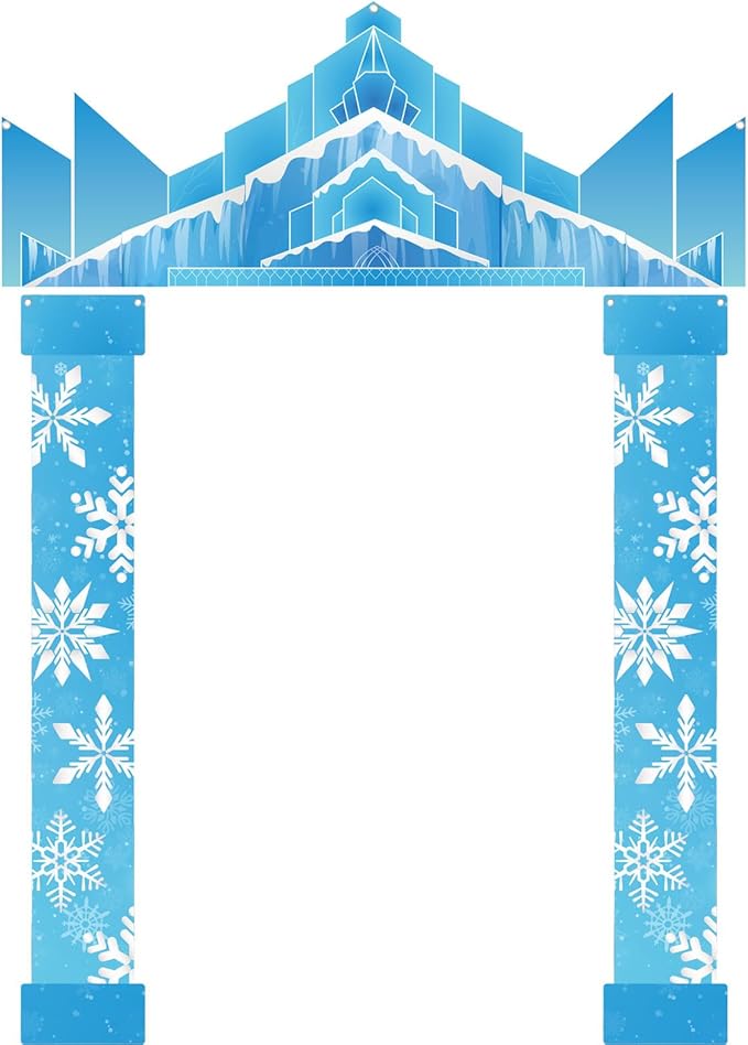 Winter Party Door Banner Classroom Door Cover Snow Wonderland Porch Decor Winter Birthday Decorations Photography Backdrop for Holiday Christmas Snowflake Party(Castle)