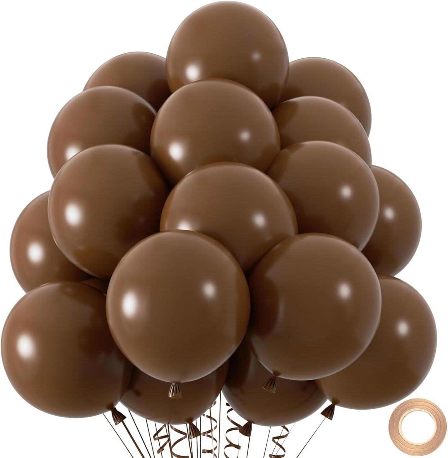 50pcs Brown Balloons, 12inch Dark Brown Latex Neutral Balloons for Birthday Party BOHO Wedding Bear Baby Shower Decoration (With Ribbon & Glue)