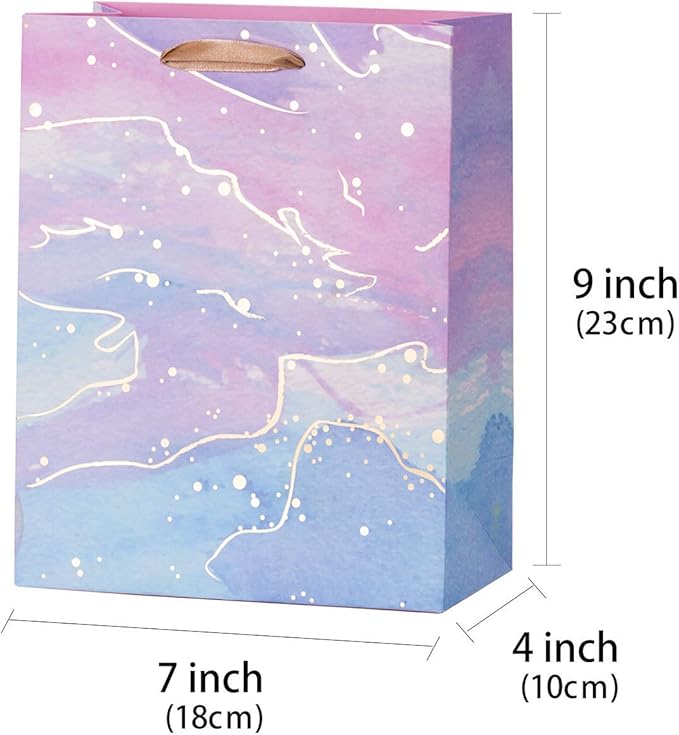 Loveinside Medium Size Gift Bags-Colorful Marble Pattern Gift Bag with Tissue Paper for Shopping, Parties, Wedding, Baby Shower, Craft-4 Pack-7" X 4" X 9"