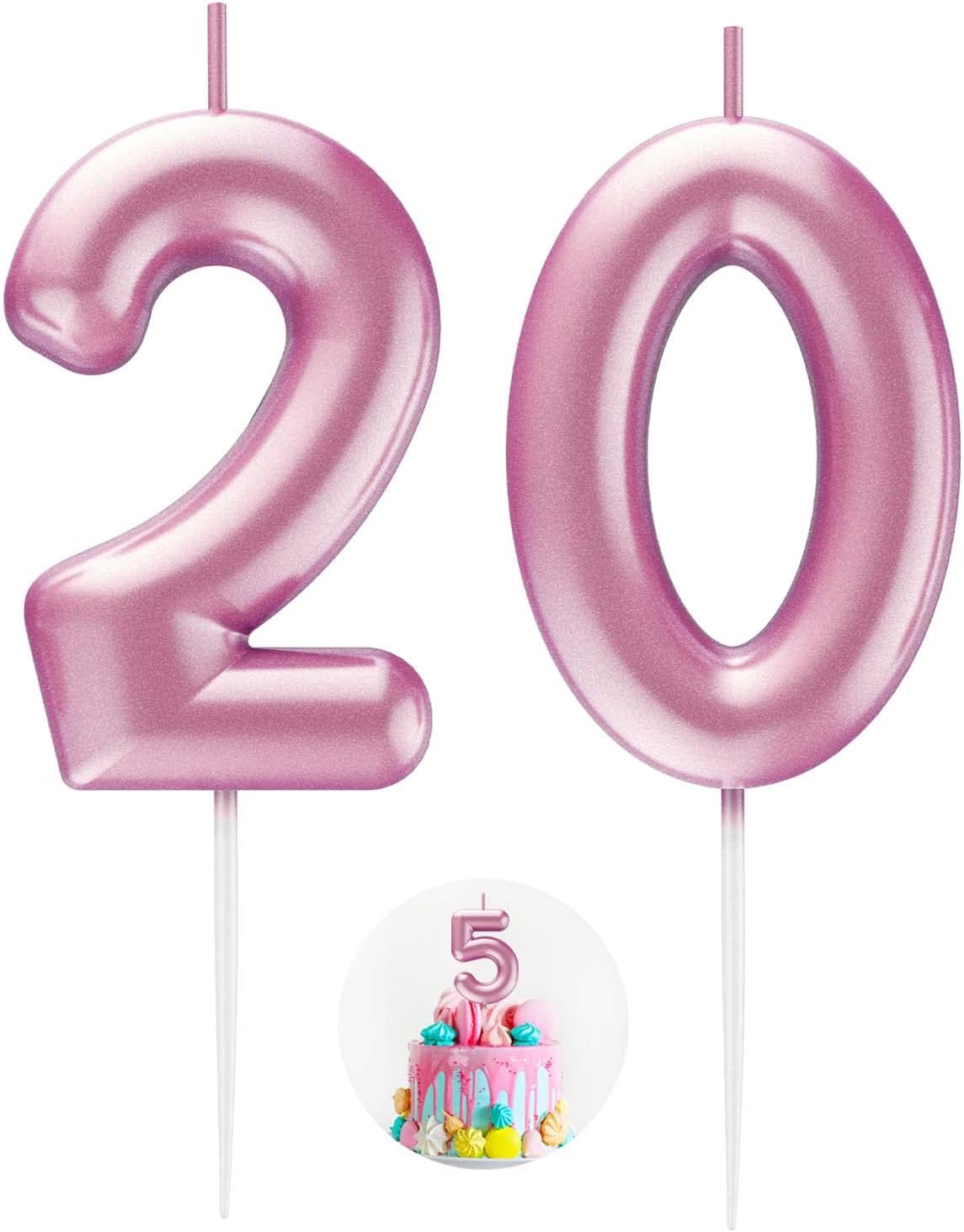 Pink Number 20 Candle Happy Birthday 3D Number Candles for Birthday Cake Party Decoration Wedding Anniversary Celebration Supplies