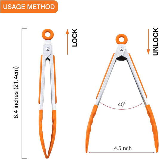 MSY BIGSUNNY 7 inch Serving Tongs With Silicone Tips for Food Grill, Salad, BBQ, Small Kitchen Food Tongs (Set of 3, White)
