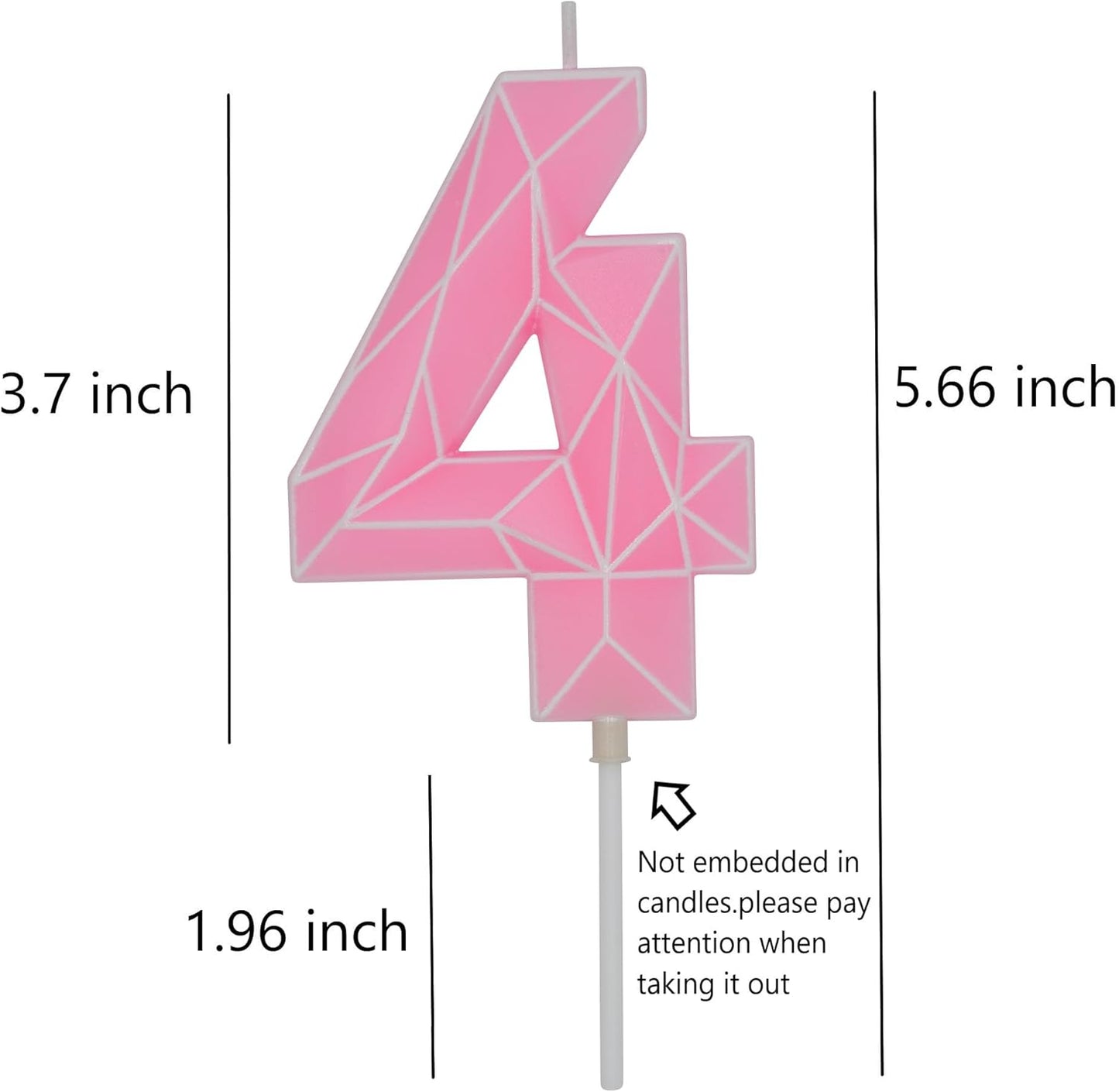 DERVENTA Birthday Candle Big Number 3D Macaron Pink 3.7 inch Party Celebration Anniversary Decoration Cake Topper 1 Piece (Number 4 Macaron Pink)