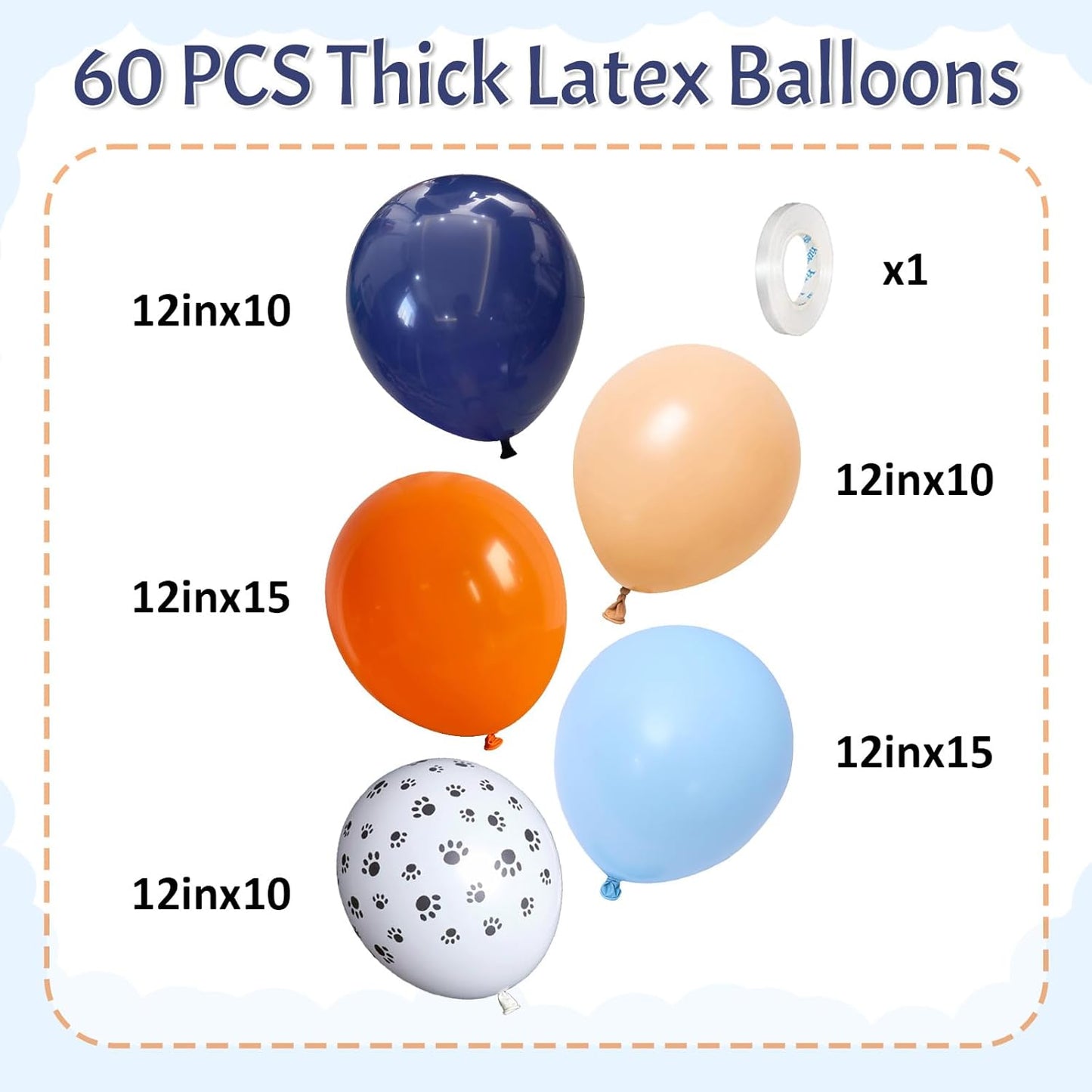 Dog Paw Balloons Orange and Blue 60pcs 12 Inch Paw Print Puppy Balloons Navy Blue Pastel Orange Beige Latex Helium Balloon for Boys Paw Space Theme Baby Shower Blue Birthday Party Decorations