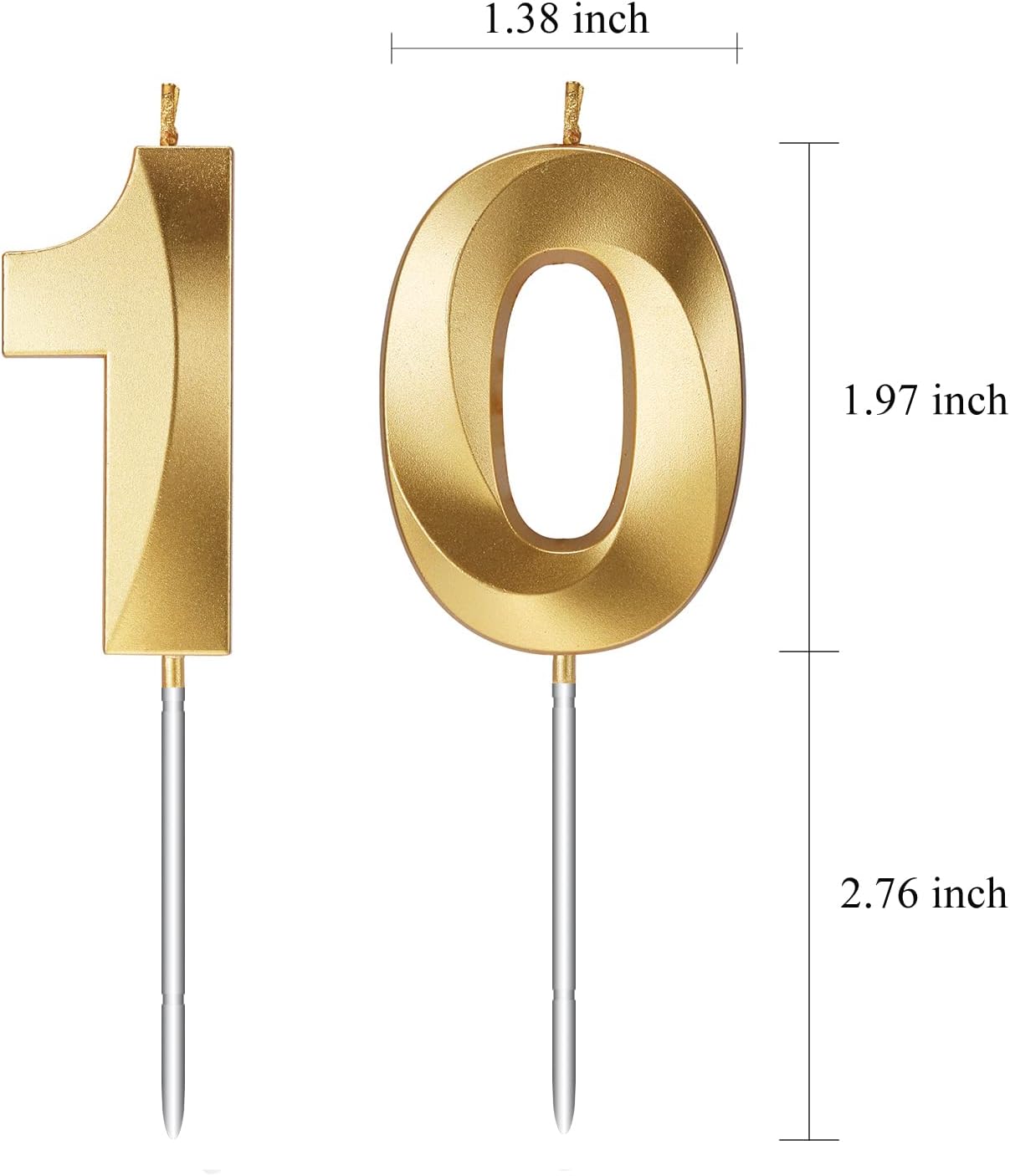 10th Birthday Candles Number 10 Candles Numerals for Cakes Happy Tenth Birthday 3D Designed 10th Wedding Anniversary Party Cake Topper Decorations (10, Gold)