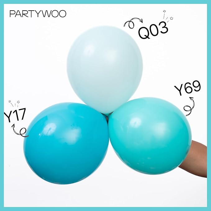 PartyWoo Teal Balloons 140pcs Different Sizes Pack of 18 12 10 5 Inch Turquoise Dark Teal Balloon Arch Kit for Baby Shower Gender Reveal Graduation Mermaid Birthday Pool Party Decorations Blue-Y69