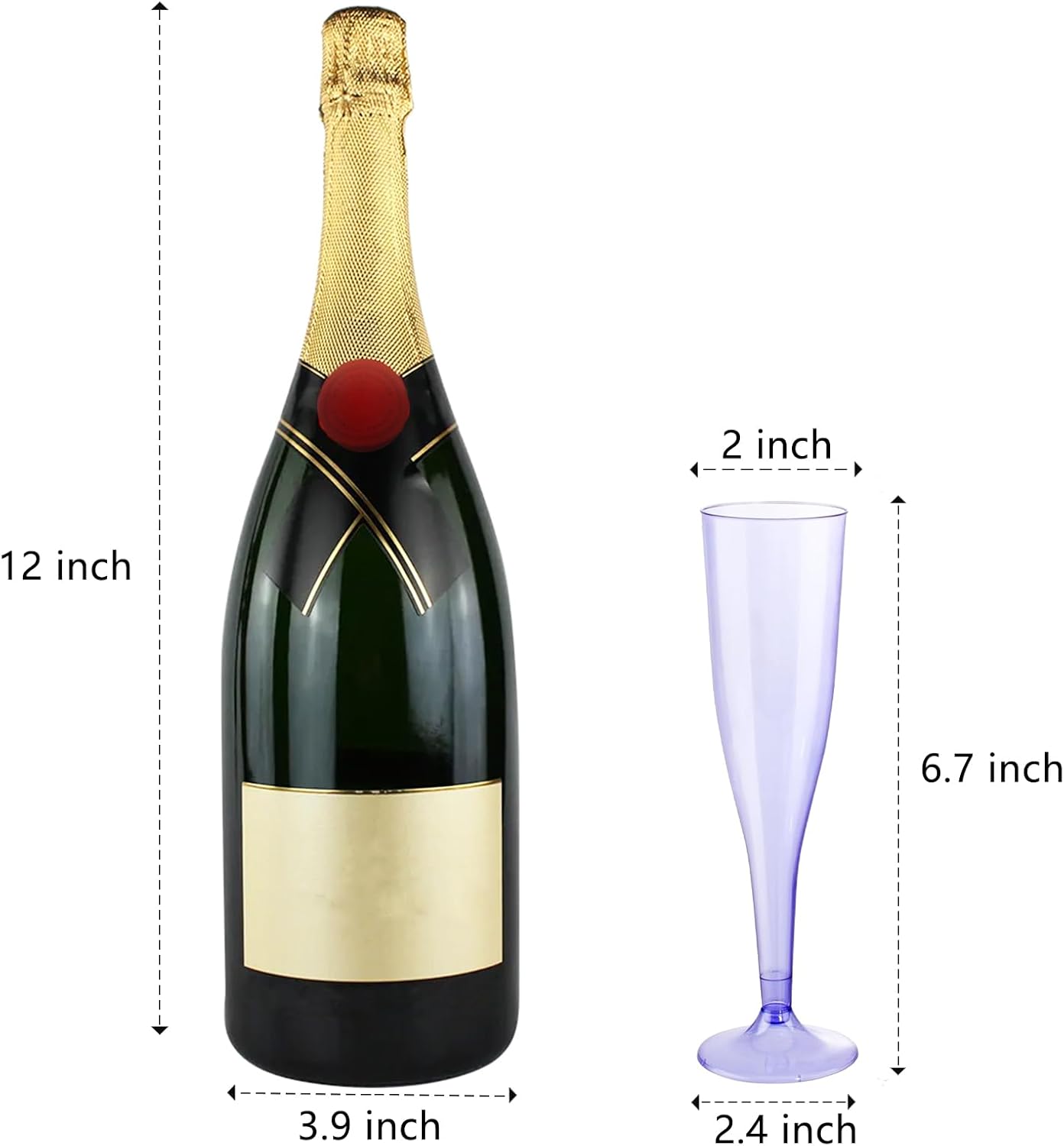 WDF 36 Pack Clear Purple Plastic Champagne Flutes - 7OZ Purple Champagne Flutes Plastic, Champagne Glasses Disposable for Party & Wedding