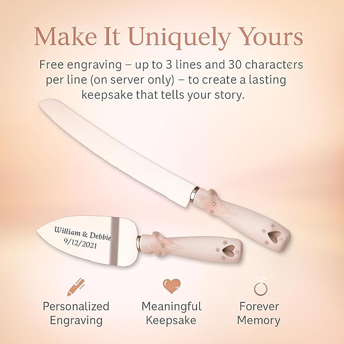 GIFTS INFINITY Personalized Wedding Cake Knife and Server Double Heart Set Free Engraving, Bridal & Baby Shower, Anniversary, Birthday, Engagement, Sweet Sixteen - Valentine's Day Gift