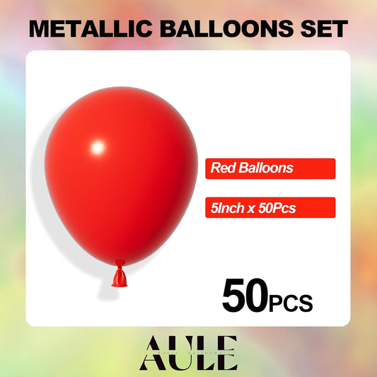 AULE Red Balloons 5 inch 50 Pcs Latex Balloons Helium Shiny Thicken Balloon Perfect Party Decoration for Wedding Birthday Baby Shower Graduation Carnival