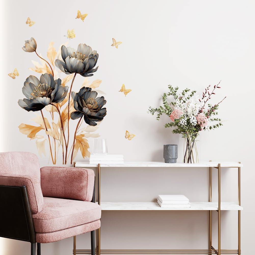 Wall Stickers Lnk Lotus Butterfly Wall Decals Watercolor Lotus Flowers Window Stickers Peek and Stick Waterproof Removable Vinyl Wall Art for Bathroom Wall Decal Living Room Bedroom Home Decor
