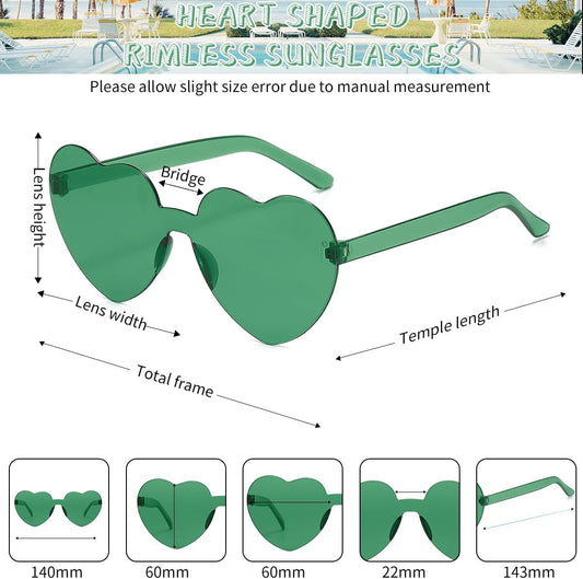 12/20/24 Pairs Heart Sunglasses for Women Men, Trendy Heart Shaped Rimless Transparent Sunglasses, Bachelorette Party