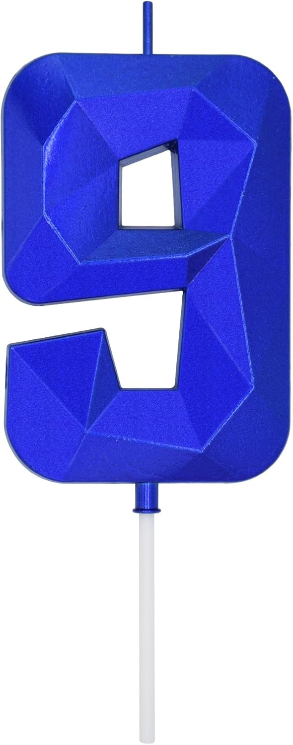 DERVENTA Birthday Candle Big Number 3D Blue 3.7 inch Party Celebration Anniversary Decoration Cake Topper 1 Piece (Number 9 Blue)