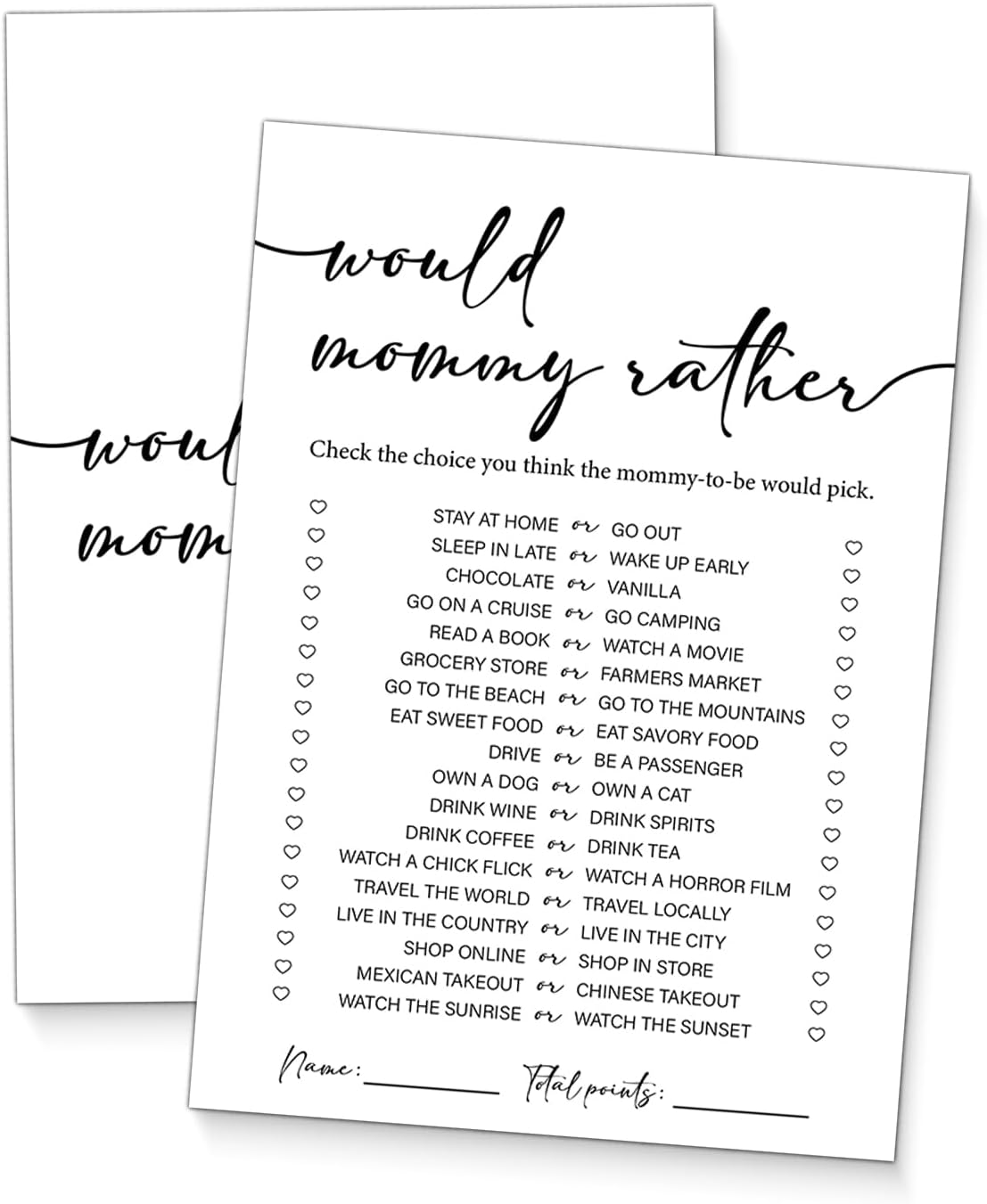 Would Mommy Rather Baby Shower Games, 20 Minimalist White Baby Shower Game Cards, Gender Neutral Boy or Girl, Who Knows Mommy Best