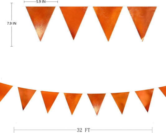 Orange Party Decorations Metallic Fabric Triangle Pennant Banner Flag Bunting Garland for Fall Autumn Thanksgiving Graduation Birthday Wedding Bridal Shower Baby Shower Anniversary Party Supplies