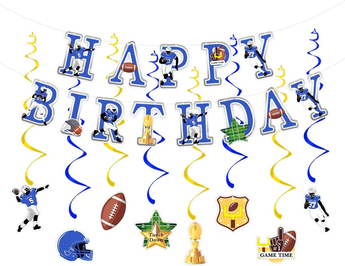 Football Birthday Party Decorations Football Birthday Banner with Super Bowl & Themed Party Supplies for Gameday Tailgate Decorations (Pre-Strung)