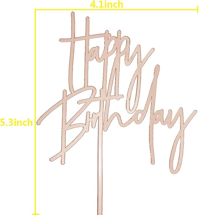 Happy Birthday Cake Topper, Acrylic Birthday Party Decorations Celebrations, Mirror Rose Gold