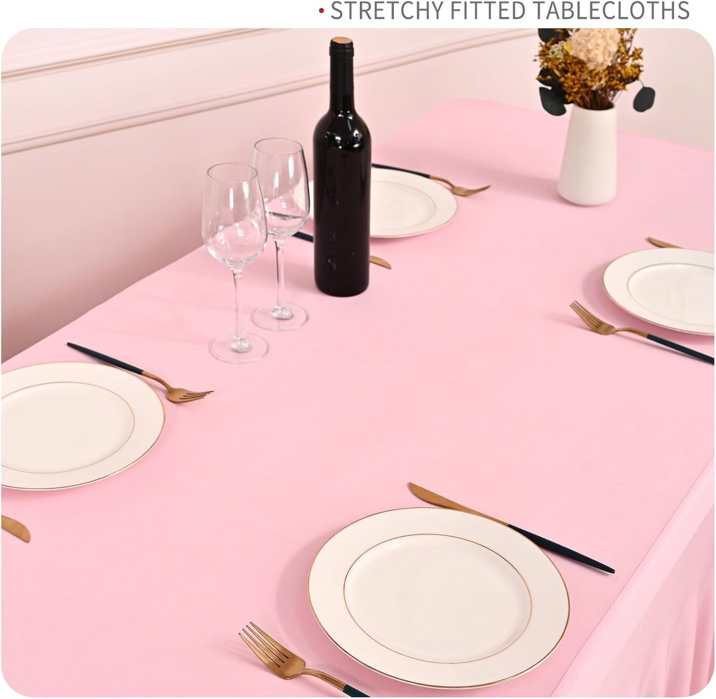2 Packs Pink Stretch Table Skirts for 6 Foot Rectangle Table, Washable Spandex Stretch Tablecloths with Skirt, Wrinkle Resistant Fitted Tablecover for Wedding Party Banquet