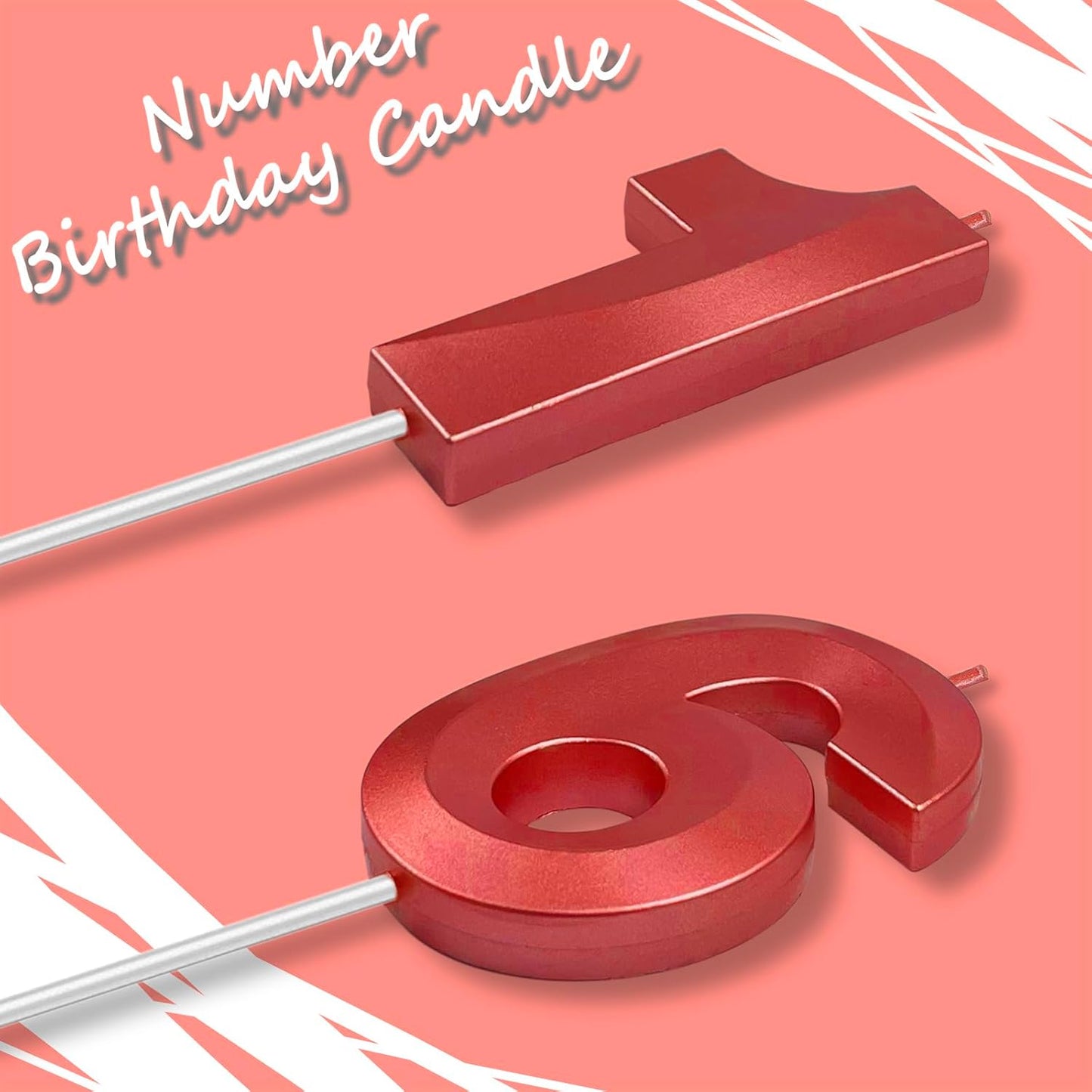 Red Number 16 Candles, 3D Diamond 2.76 Inch Cake Topper Birthday Candles for Wedding Anniversary Cake Decorations, Happy Birthday Party Decorations
