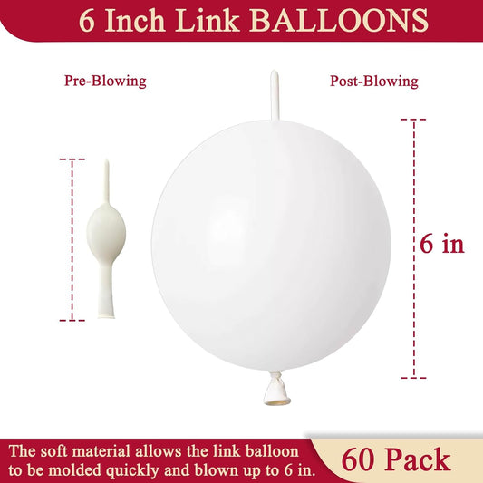 60 Pcs Link Balloons 6 Inch Quick Link Balloons for Birthday Wedding Party Festival Decorations (White)