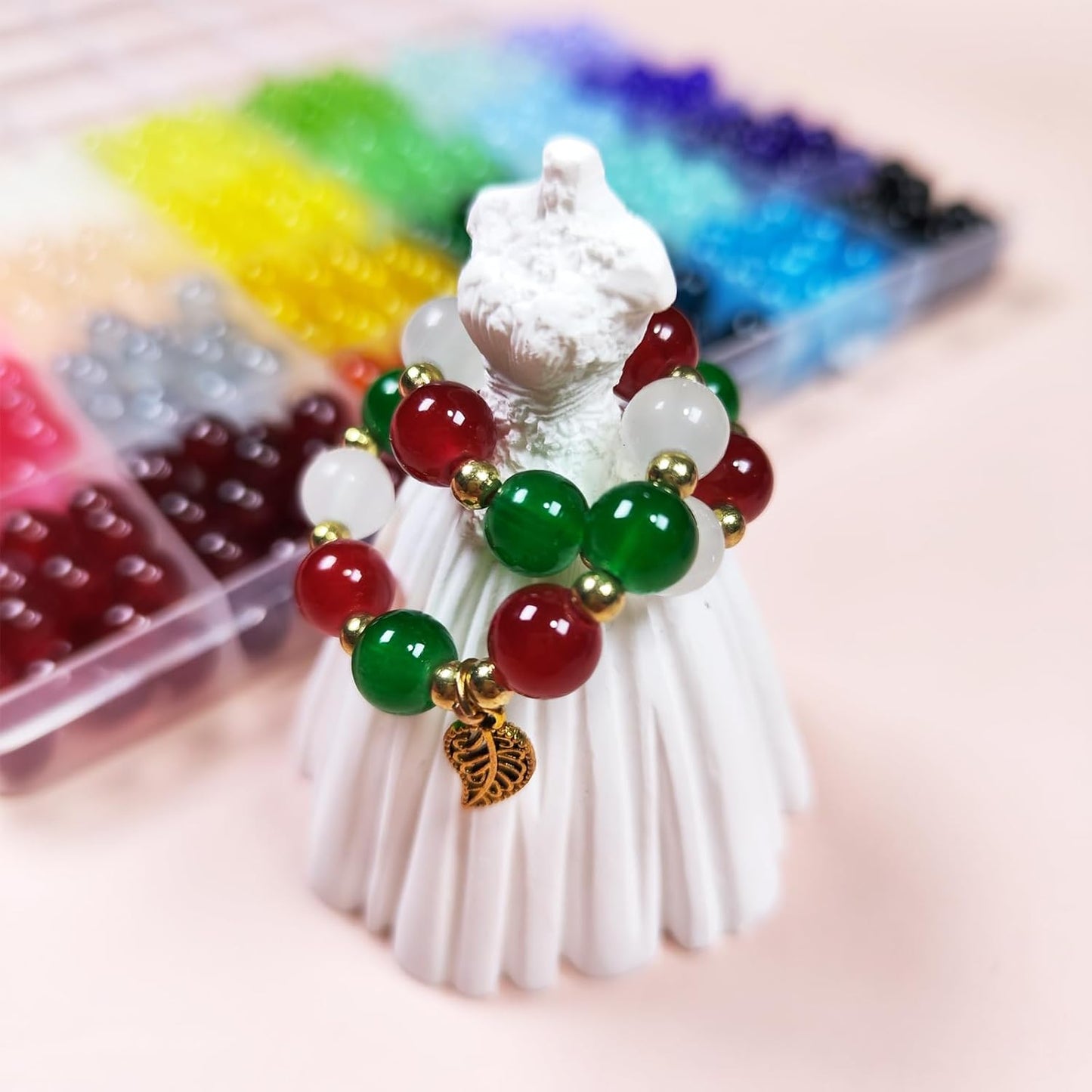 Dayify 1500 Pcs 8mm Glass Beads Bracelet Making Kit, 48 Colors Crystal Beads for Jewelry Making, Round Glass Beads with Charms for Bracelets and DIY Crafts (43 Solid Colors and 5 Mermaid Colors)