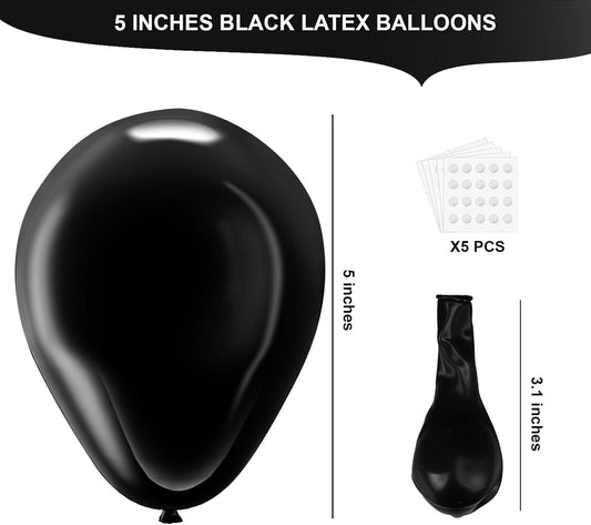 Black Latex Balloons, 150pcs 5 inches Round Helium Balloons for Black Themed Wedding Graduation Anniversary Birthday Party Backdrop Decorations